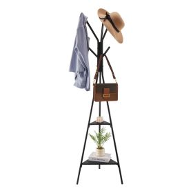 VEVOR Coat Rack, Freestanding Coats Rack Stand with 2 Shelves & 6 Hooks, Free Standing Hall Coat Tree for Entryway, Bedroom, Living Room