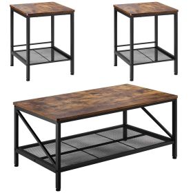 VEVOR 3 Pieces Living Room Table Sets, 41.3 in Industrial Coffee Table with 2 Square End Side Tables