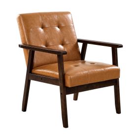 VEVOR Accent Chair, Mid Century Modern Armchair with Solid Wood Frame and Non-Slip Legs, Upholstered Leisure Chair with PU Leather and Soft Cushion