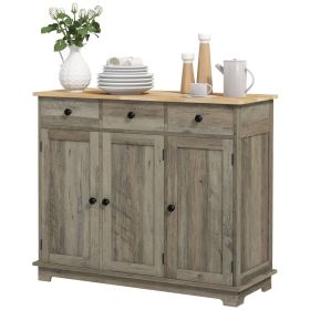 40" Storage Cabinet Sideboard, Large Kitchen Buffet Table with Multi Drawers & Adjustable Shelf, Distressed Gray