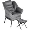 Lazy Chair and Ottoman Set, Fabric Upholstered Accent Chair with Side Pockets, for Living Room, Bedroom, Gray