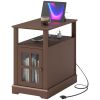 Narrow Side Table End Table with Charging Station, USB Ports, Modern End Table with Storage for Living Room, Brown