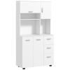 66" Buffet with Hutch, Freestanding Kitchen Pantry with 2 Large Cabinets, 1 Pull Up Cabinet, 3 Drawers, White