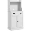 Microwave Storage Cabinet with Drawer and Adjustable Shelf, Kitchen Microwave Stand with Storage, White