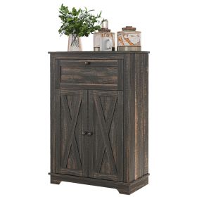 Sideboard Buffet Storage Cabinet, Small Free Standing Cabinet with Doors and Drawer for Kitchen, Living room, Dark Brown