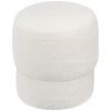 Round Ottoman, Upholstered Foot Stool with Steel Frame, Teddy Fleece Fabric for Living Room, Entryway, White