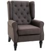 Dark Brown Button-Tufted Accent Chair with Round Armrests, Wood Legs for Living Room