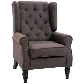 Dark Brown Button-Tufted Accent Chair with Round Armrests, Wood Legs for Living Room