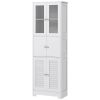 Freestanding Bathroom Cabinet with Glass/Louvred Doors, Tall Bathroom Storage Cabinet with Adjustable Shelf, White
