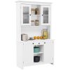 Freestanding Rustic Buffet with Hutch, Kitchen Pantry Cabinet, Microwave Stand with Beadboard Panel, Drawer and Adjustable Shelves, White