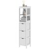 Narrow Bathroom Storage Cabinet, Bathroom Cabinet with 3 Drawers & 2 Open Shelves, Slim Bathroom Floor Cabinet, White