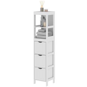 Narrow Bathroom Storage Cabinet, Bathroom Cabinet with 3 Drawers & 2 Open Shelves, Slim Bathroom Floor Cabinet, White