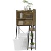 Over the Toilet Storage Cabinet, Over Toilet Bathroom Organizer with 3 Compartments, 4 Open Shelves, Rustic Brown