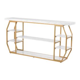 VEVOR Marble Console Table, 3 Tiers Modern Console Table for Open Storage, Golden Geometric Table with Iron Tubes