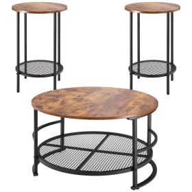 VEVOR 3 Pieces Round Coffee Table Sets, 31.5 in Industrial Living Room Table with 2 End Side Tables