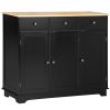 Sideboard Buffet Rubberwood Top 3 Drawers 3 Cabinets Adjustable Shelves Black Kitchen