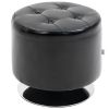Swivel Ottoman Foot Stool Round PU Leather with Thick Padding Black