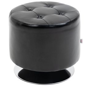 Swivel Ottoman Foot Stool Round PU Leather with Thick Padding Black