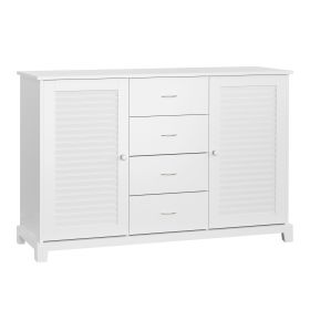 47 Sideboard Buffet Cabinet Kitchen Coffee Bar Storage 4 Drawers 2 Shutters White