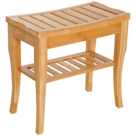 20 Bamboo Shower Bench 2-Tier Wooden Spa Stool Seat Organizer for Bathroom Bedroom Garden Decor