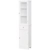 Slim Bathroom Storage Cabinet Tall Narrow Linen Tower with Acrylic Door Drawer and Shelves White