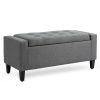 Linen Upholstered Storage Ottoman with Lift-Top Design Space-Saving Gray