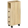 Freestanding Compact Design Bathroom Cabinet with 2 Open Cabinets 1 Door Cabinet 1 Drawer and 4 Rolling Wheels Oak Grain Color