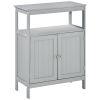 Wooden Bathroom Storage Cabinet Freestanding Organizer Cupboard Double Doors Grey