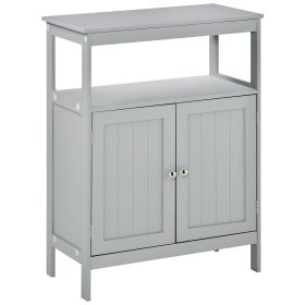 Wooden Bathroom Storage Cabinet Freestanding Organizer Cupboard Double Doors Grey