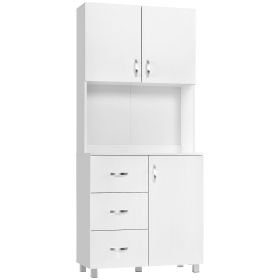 Freestanding Kitchen Hutch Cabinet Storage Organizer with 2 Door Cabinets, 3 Drawers, Open Countertop & Adjustable Shelf, White