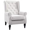 Cream White High Back Accent Chair with Wooden Legs, Removable Cushion for Living Room, Club, Bedroom