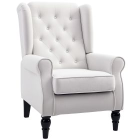 Cream White High Back Accent Chair with Wooden Legs, Removable Cushion for Living Room, Club, Bedroom