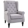 Gray Fabric Tufted Club Accent Chair with Removable Cushion, Wooden Legs