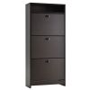 Trendy Shoe Storage Cabinet 3 Large Fold-Out Drawers Spacious Top Surface Espresso