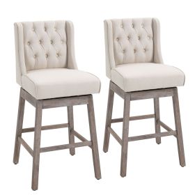 Swivel Savvy Bar Stools: 2 Piece Set with Footrest, Solid Wood, 180Â° Rotation, Beige