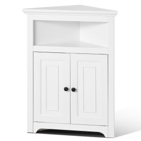 VEVOR 32" Corner Storage Cabinet, 3 Tiers Small Storage Cabinet with 2 Wooden Doors & Adjustable Shelves