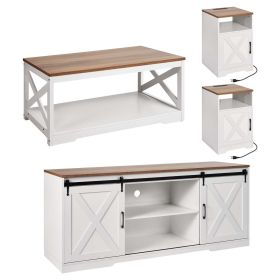 VEVOR 4 Pieces Farmhouse Coffee Table Sets, 40 in Coffee Table with 2 End Tables and 66 in TV Stand