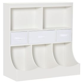 Freestanding Kids Cabinet, White Toy Storage Organizer with Drawers, Bookcase Display Shelf for Bedroom Wardrobe
