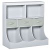 Freestanding Kids Toy Storage Organizer, Grey Cabinet with Bookcase Display Shelf, Wardrobe for Bedroom with Drawers