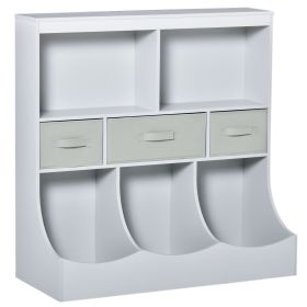 Freestanding Kids Toy Storage Organizer, Grey Cabinet with Bookcase Display Shelf, Wardrobe for Bedroom with Drawers