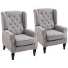 Tufted Accent Chair with High Wingback, Rounded Cushioned Armrests and Thick Padded Seat, Set of 2, Gray