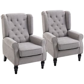 Tufted Accent Chair with High Wingback, Rounded Cushioned Armrests and Thick Padded Seat, Set of 2, Gray