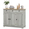 Kitchen Storage Cabinet, Sideboard with Solid Wood Top, Adjustable Shelf, 3 Drawers, Light Gray