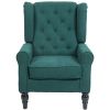 Dark Green High Wingback Lounge Chair, Button-Tufted with Round Armrests, Wood Legs for Living Room