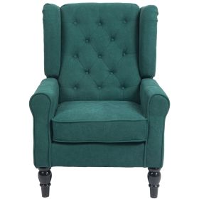 Dark Green High Wingback Lounge Chair, Button-Tufted with Round Armrests, Wood Legs for Living Room