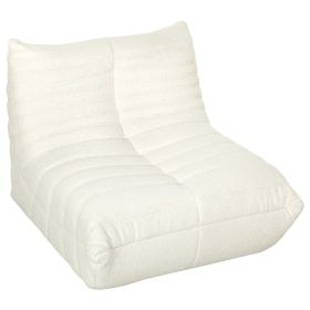 Floor Chair with Back Support, Teddy Fleece Sofa Chair with Channel Tufting, Meditation Chair for Bedroom, Cream White