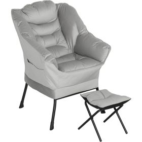 Lazy Chair and Ottoman Set, Fabric Upholstered Accent Chair with Side Pockets, for Living Room, Bedroom, Light Gray