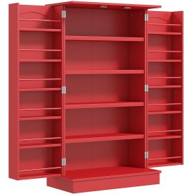 40.9" Kitchen Sideboard Cabinet, Freestanding Kitchen Storage Cabinet w/ Double Doors & 5-tier Shelving for Home, Dining Room, Red