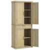 72" Kitchen Pantry Storage Cabinet with Rattan Doors, Drawer, 5-Tier Shelf and Adjustable Shelves, Oak