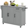 Moveable Kitchen Island with Storages, Movable Kitchen Cart w/ 3 Cabinets & Stainless Steel Countertop, Elegant Storage Trolley for Dining, Gray